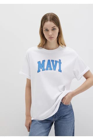 Mavi - Mavi Logo Baskılı Kadın Tişört 1600843-70000 - Beyaz