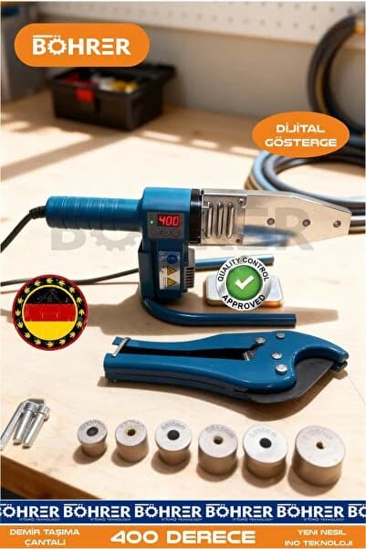 BÖHRER ALMAN DESİGNE DİJİTAL GÖSTERGELİ ELEKTRİKLİ + MAKAS HEDİYELİ 6 ADET PAFTALI PLASTİK BORU KAYNAK MAKİ