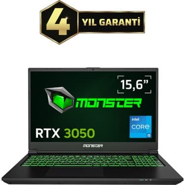 Monster Abra A5 V21.6.6 Intel Core i5 13420H 8 GB RAM 500 GB SSD 4 GB RTX 3050 FreeDOS 15,6" 144 Hz Oyun Bilgisayarı