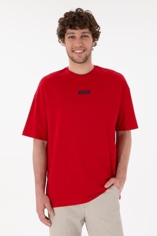 U.S. Polo Assn. Erkek Oversize Fit Bisiklet Yaka Kırmızı Tişört 50305923-VR030