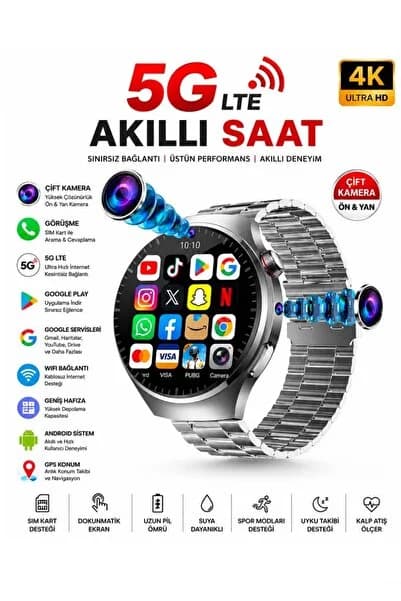 howear N61 SIM Kartlı Android Akıllı Saat AMOLED Ekran Çift Kamera GPS WiFi Google Play 64GB Akıllı Kol Saati