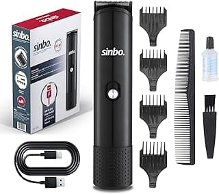 SINBO SHC-4398 Saç Sakal Düzeltme Makinesi, USB Şarjlı Kablosuz Saç Kesme Makinesi, Çelik Bıçaklı, Saç Sakal ve Ense İçin, 3-6-9-12 mm Taraklı