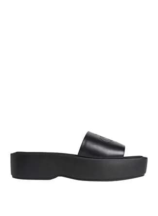 Calvin Klein Siyah Kadın Deri Terlik FLATF SNDL LTH MG