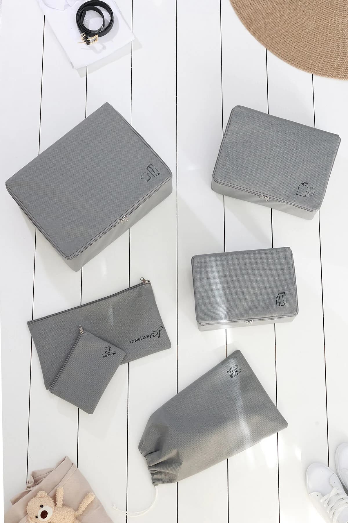 REKHOME 6'lı Gri Valiz Düzenleyici Bavul İçi Organizer Set Seyehat Hurcu