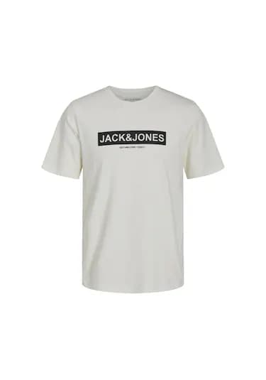 Jack & Jones Pin 12249605 Logo Baskılı Erkek Tişört Beyaz
