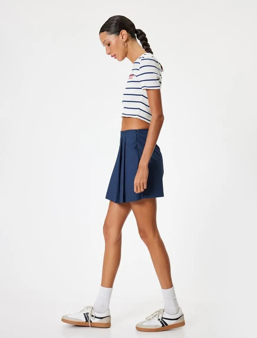 Mini Şort Etek Pileli Standart Bel Slim Fit Pamuklu