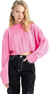 DeFacto Kadın Coool Relax Fit Örgü Desenli Kayık Yaka Crop Triko Kazak
