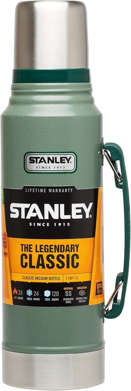 Stanley Klasik Vakumlu Paslanmaz Çelik Termos, Yeşil, 1 L, Çift Duvar Yalıtımı, Makinede Yıkanabilir, 11.7W x 35.8H cm