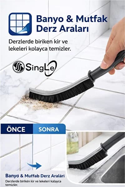 Single ( 1 Adet ) Çok Amaçlı Multi İnce Temizlik Fırçası Derz Arası Banyo Mutfak Lavabo Detay Temizleme