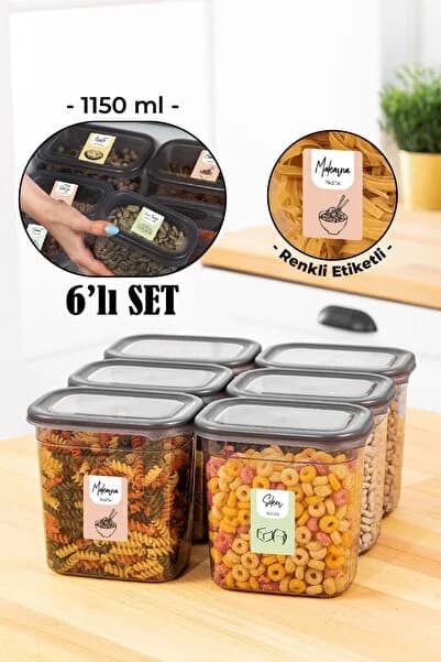 Vienev Renkli Etiketli 6lı Peggy Dikdörtgen Saklama Kabı Seti 1150 Ml Antrasit