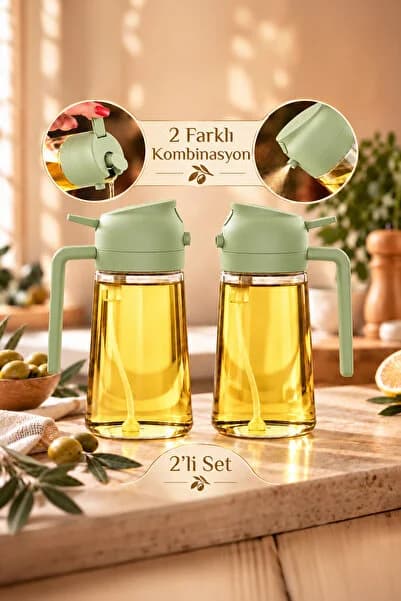 Porsima ALK-1900 2li Cam Sprey-Fısfıs Yağdanlık Limon Sirke Sos Airfryer Püskürtmeli Püskürtücü Yağlık