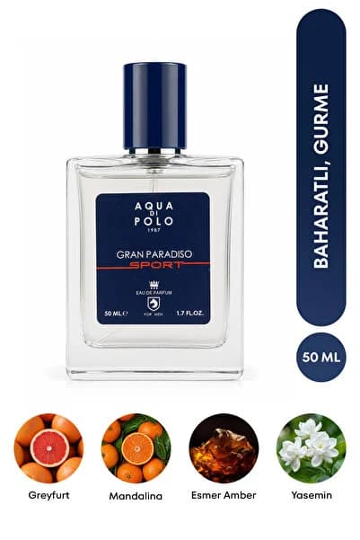 Gran Paradiso Sport EDP Erkek Parfüm 50 ml | Narenciye, Odunsu | Greyfurt, Deniz, Paçuli, Amber