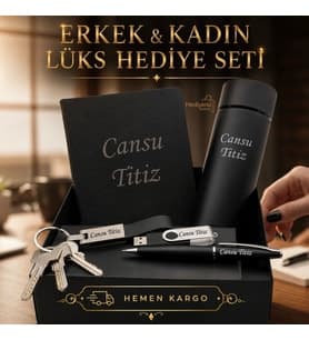 Premium İsme Özel Dereceli Termos l İmza Kalemi l Usb Bellek l Anahtarlık l Defter Erkek Kadın Lüks Hediye Seti