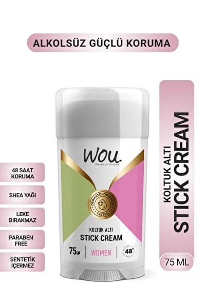 Stick Krem, Koltuk Altı Terleme Önleyici 48 Saat Etkin Koruma Vegan, Kadın Koltuk Altı Stick 75ml