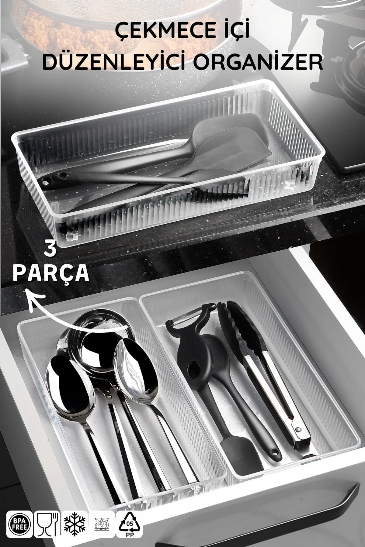 3 Parça Çekmece İçi, Kaşıklık ve Bıçaklık Organizer