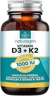 Naturagen Vitamin D3 + K2 1000 IU 60 Kapsül | Glutensiz Kolay Yutulabilir Vitamin D3 K2 | 60 Yumuşak Jel Kapsül - 2 Aylık