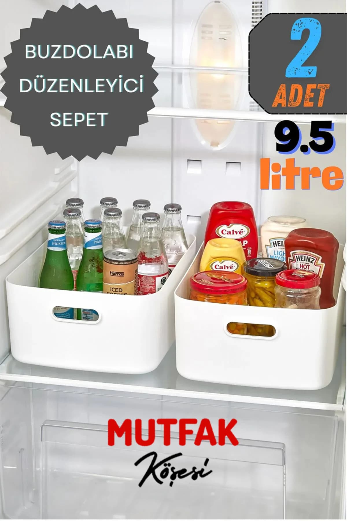 Mutfak Köşesi FreshBox 2 Adet 9.5 Litre Dolap İçi Düzenleyici Sepet, Saklama Kutusu, Banyo ve Mutfak Organizeri