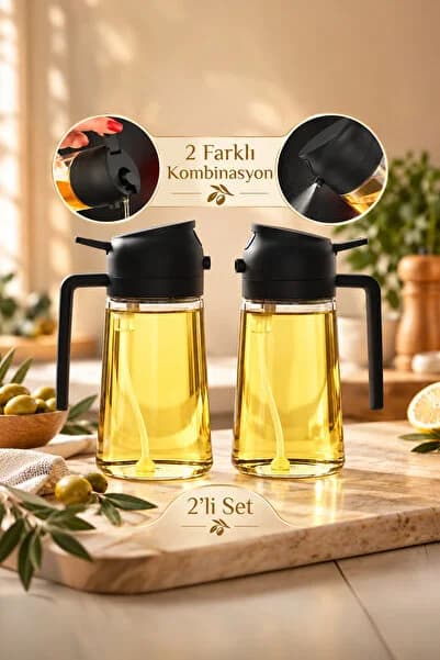 Porsima ALK-3159 2li Cam Sprey-Fısfıs Yağdanlık Limon Sirke Sos Airfryer Püskürtmeli Püskürtücü Yağlık