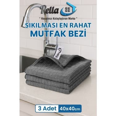 Pella Classic 3'lü Mikrofiber Araba, Cam, Mutfak Temizlik Bezi, Gri (40 cm x 40 Cm)