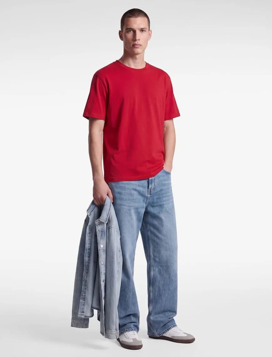 Pamuklu Kısa Kollu Bisiklet Yaka Slim Fit Erkek Basic Tişört