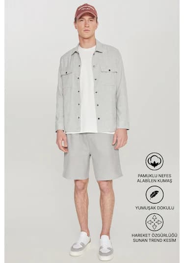AC&Co / Altınyıldız Classics Erkek Sıyah Melanj Pamuklu Standart Fit Normal Kesim Beli Bağlamalı Yan Cepli Örme Şort