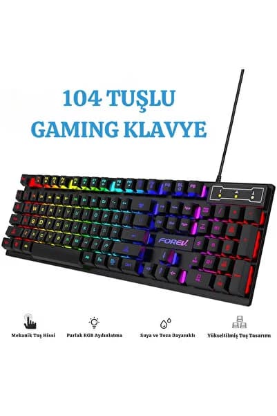 RGB Aydınlatmalı 104 Tuş Gaming Klavye USB 2.0 Mekanik Tuş Hissi FN Kısayolları