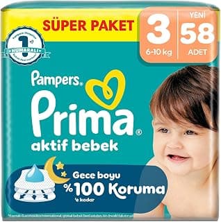 Prima Bebek Bezi Aktif Bebek Süper Paket 3 Beden 58 Adet