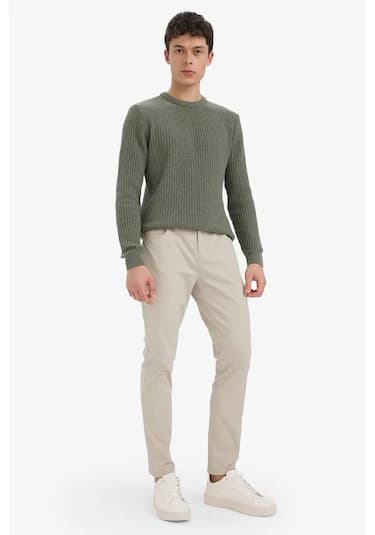 Defacto Slim Fit Dar Kesim Dar Paça Pantolon B2089ax25aubg766 Bej