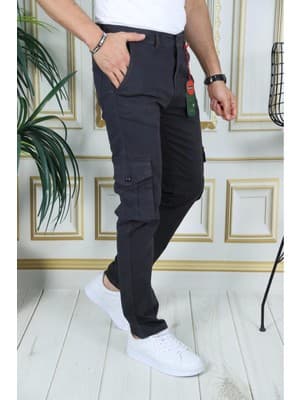 Erkek Füme Likralı Kargo Pantolon Esnek Gabardin/kanvas Körüklü Cep Komando Kargo Cep Şık Pantolon