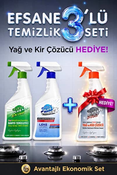 ÖZDEN ÖZDOĞAN Clean Plus Efsane 3'lü Temizlik Seti Mutfak Temizleyici, Leke Çıkarıcı Ve Banyo Temizleyici