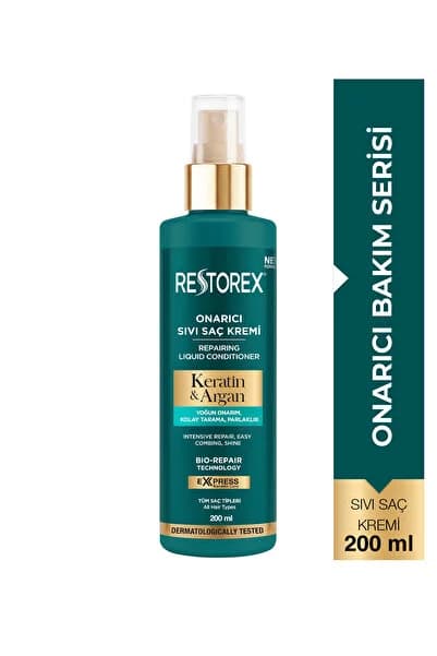 Restorex Keratin & Argan Sıvı Saç Bakım Kremi 200 ml - Durulanmayan, Elektriklenme Karşıtı, Onarıcı