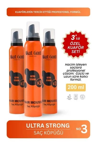 Akat Gardi Saç Köpüğü Ultra Strong Turuncu 200Ml.3Lü Özel Set