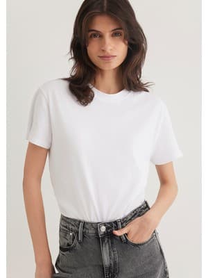 Mavi Bisiklet Yaka Beyaz Basic Tişört 1600955-620