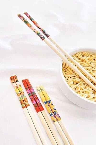 5 Çift Desenli Yıkanabilir Noodle Çubuğu , Kore Çin Bambu Chopsticks Yemek Çubuğu | Desenli Bambu