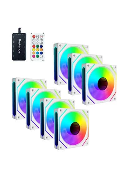 Revenge Infinity Hexagon 7in1 Beyaz Kumandalı 12cm RGB Fan Seti Fan Kontrolör Dahil 120mm 7li Kasa Fanı
