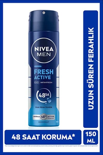 MEN Erkek Sprey Deodorant Fresh Active 150ml, Ter Kokusuna Karşı 48 Saat Koruma, Aluminyum İçermez