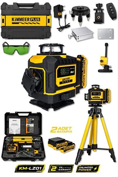 KİMMEER PLUS Lazer Metre + 360° 16 Köşe Otomatik Hizalama Tripod'lu Lazer Metre Hizalama