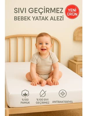 Suvay %100 Pamuk Sıvı Geçirmez Bebek Ve Çocuk Yatak Koruyucu Alez Park Beşik Kreş Anaokulu Alezi 60 x 120