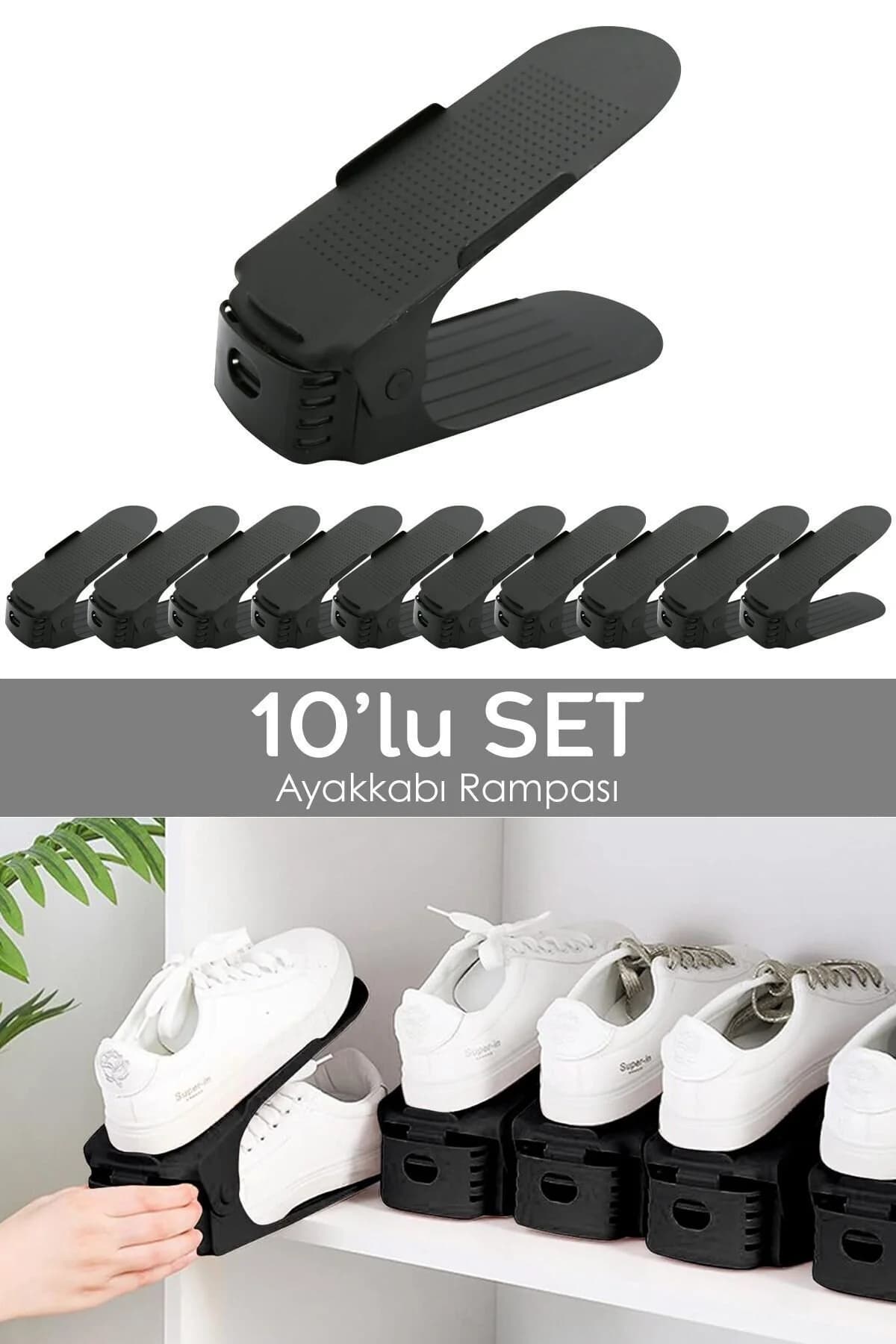 Meleni Home 10'lu Tekli Ayarlanabilir Ayakkabı Rampası - Dolap İçi Ayakkabı Düzenleyici Organizer