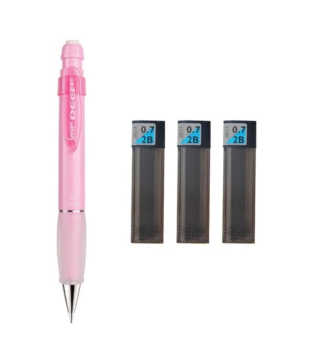 Serve Deep Mekanik Kurşun Kalem Pastel Renk 0.7 Mm Şeker Pembe + Tombow 0.7 Mm 2b Uç 3 Adet