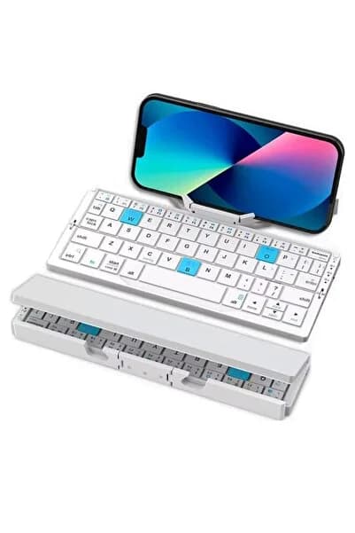 Tech-X Win/iOS/Android Uyumlu Katlanabilir Bluetooth Klavye Tablet Stantlı Telefon Tutucu Ve Kılıf Hediyeli