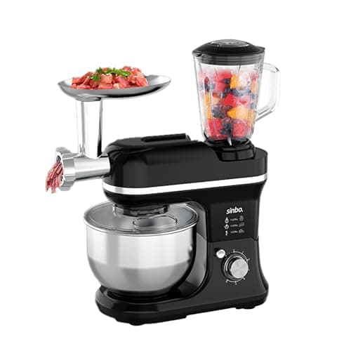 Sinbo SMX-2772 1200 W 3in1 Mutfak Şefi, 5 L Paslanmaz Çelik Hazneli Hamur Yoğurma Makinesi, Kıyma Aparatı ve Sürahi Blender