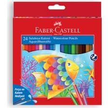 Faber-Castell Karton Kutu Sulu Boya Kalemi, 24 Renk, Suda Çözünebilir, Fırça ve Kalem Hediyeli