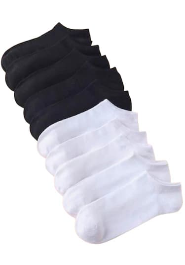 Trampler Ekonomik Pamuk Unisex Patik Çorap 10 Çift - Siyah - Beyaz