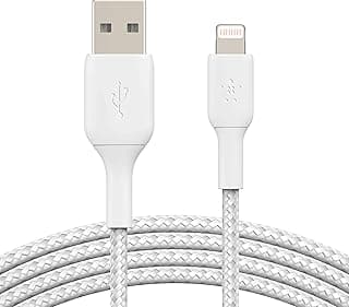 Belkin Örgülü Lightning Kablosu (iPhone, iPad, AirPods için Boost Charge Lightning/USB Kablosu) MFi Sertifikalı iPhone Şarj Cihazı, Örgülü Lightning Kablosu (2m, Beyaz)