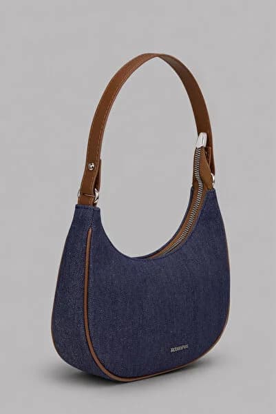 Urban Denim Hobo Omuz Çantası – Kontrast PU Deri Askılı