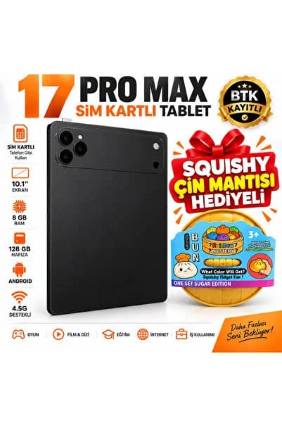 asf teknoloji 17 ProMax Sim Kartlı-Squıshy Çin Mantısı Hediyeli-Klavye+Mous+Kalem+Kılıf Full Set