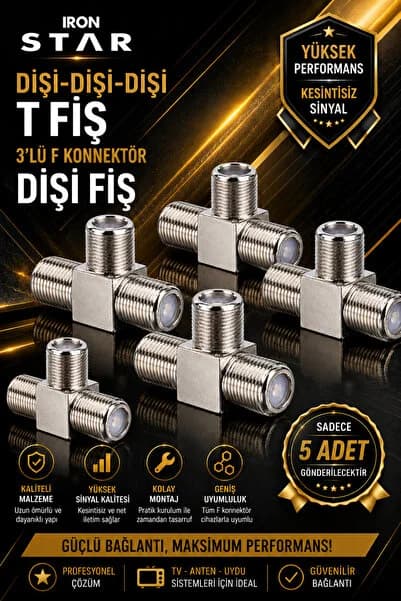 IRONSTAR 5 ADET Dişi Dişi Dişi T Fiş / 3'lü F Konnektör Dişi T Adaptör / F Konnektör T Çoklayıcı Dişi Dişi Dişi / Uydu Anten T Fiş Dişi 3 Yollu / F Tipi Dişi T Konnektör / Uydu Kablo T Adaptör F Dişi
