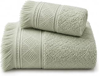 SOGUD Valmia 2'li Banyo Havlu Seti -%100 Pamuk Jakarlı Büyük Boy Banyo Havlusu 90x150 cm - El Yüz Havlusu 50x90 cm - Yumuşak Püsküllü Çeyizlik Takım - Yüksek Emicilik - Kadın Erkek - Yeşil