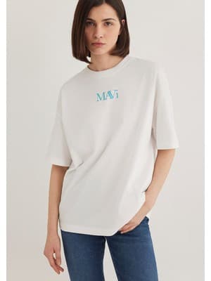 Mavi Mavi Logo Baskılı Ekru Tişört 1611593-70057